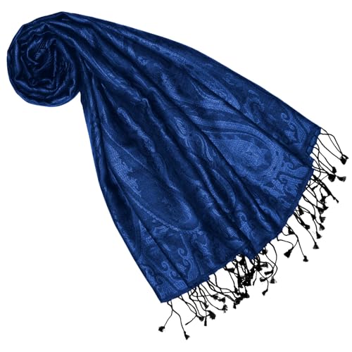 Lorenzo Cana Pashmina Damen Schal Schaltuch jacquardgewebt 100% Seide - 70 cm x 190 cm - Paisleymuster Seidenschal Seidentuch blau Ton in Ton 7860977 von Lorenzo Cana