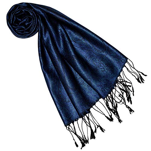 Lorenzo Cana Pashmina Damen Schal Schaltuch jacquardgewebt 100% Seide - 70 cm x 190 cm - Paisleymuster Seidenschal Seidentuch blau Ton in Ton 7860977 von Lorenzo Cana