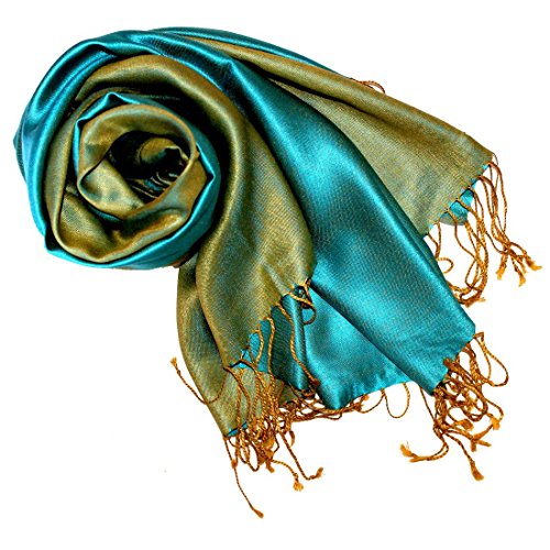 Lorenzo Cana Pashmina Damen Wendeschal 70% Seide 30% Viskose Schaltuch 70 x 190 cm zweifarbig tuerkis gruener Frauenschal Stola wendbar Double Face 78202 von Lorenzo Cana