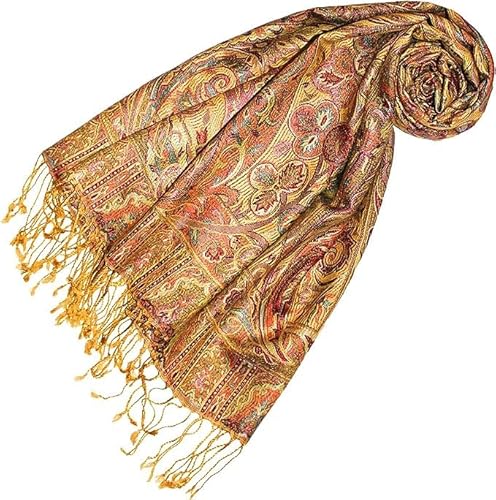 Lorenzo Cana Pashmina Damenschal Schaltuch jacquard gewebt 100% Seide 70 cm x 190 cm Paisleymuster Seidenschal Seidentuch Seidenpashmina harmonische Farben 78142 von Lorenzo Cana