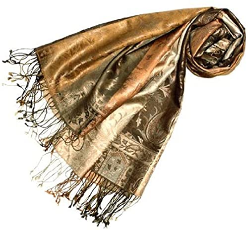 Lorenzo Cana Pashmina Damenschal Schaltuch jacquard gewebt aus 100% Seide 70 x 190 cm Paisleymuster Seidenschal Seidentuch harmonische Braun Gold Farben 78080 von Lorenzo Cana