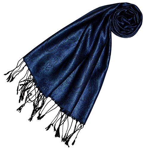 Lorenzo Cana Pashmina Damenschal Schaltuch jacquard gewebt 100% Seide Paisley Muster Seidenschal Seidentuch Blau Ton in Ton 78609 von Lorenzo Cana