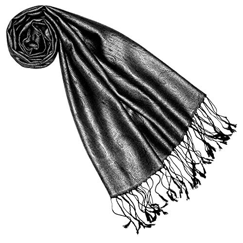 Lorenzo Cana Pashmina Damenschal Schaltuch jacquardgewebt 100% Seide Paisleymuster Seidenschal Seidentuch Ton in Ton grau 7860833 von Lorenzo Cana