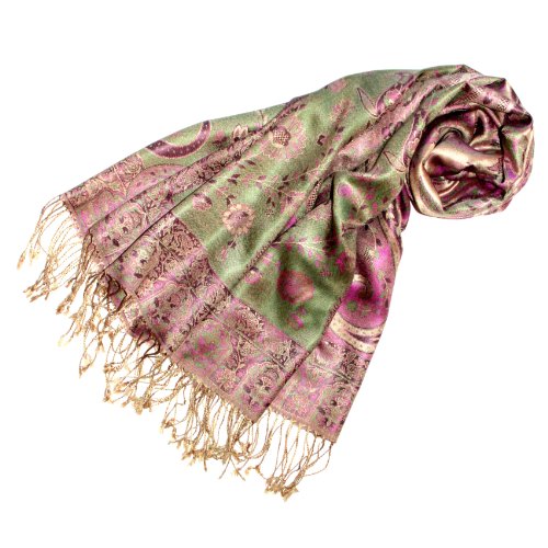 Lorenzo Cana Pashmina Schal Schaltuch jacquard gewebt 100% Seide 70 x 190 cm Paisley Seidenschal Seidentuch Seidenpashmina Grün Rosa 78082 von Lorenzo Cana