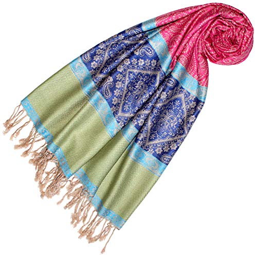 Lorenzo Cana Pashmina Schal Schaltuch jacquard - gewebt Paisley Muster 70 x 180 cm Tuch Naturfaser Beere Grün Blau 93332 von Lorenzo Cana