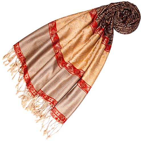 Lorenzo Cana Pashmina Schal Schaltuch jacquard - gewebt Paisley Muster 70 x 180 cm Tuch Naturfaser Camel Braun Rot 93336 von Lorenzo Cana