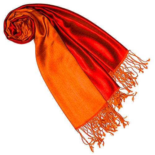 Lorenzo Cana Pashmina Wendeschal 70% Seide 30% Viskose Schaltuch 70 x 190 cm zweifarbig Schal Stola wendbar Double Face Damenschal rot orange 7862077 von Lorenzo Cana