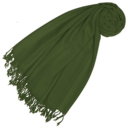 Lorenzo Cana Premium Pashmina Damen Schal Schaltuch 50% Kaschmir 50% Wolle Damenstola Tuch Umschlagtuch Uni Grün Fransenschal Tuch fuer Frauen einfarbig Mittelgrün 78527 von Lorenzo Cana