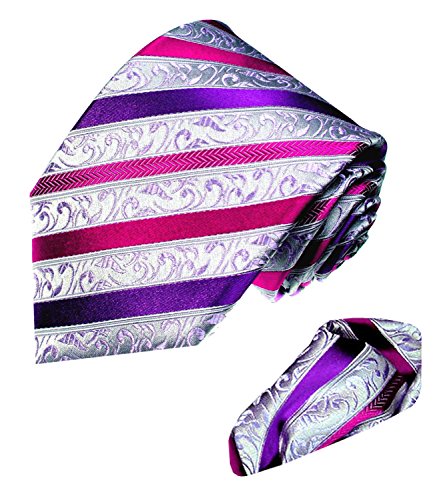 Lorenzo Cana - Premium Set aus 100% Seide : silber violett beere lila gestreifte Krawatte mit Einstecktuch - 8443302 Lorenzo Cana - Premium Set aus 100% Seide : silber violett beere lila gestreifte Krawatte mit Einstecktuch - 8443302 von Lorenzo Cana