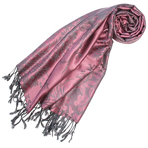 Lorenzo Cana Schal fuer Damen Designer Pashmina hochwertig floral gewebtes Blumen Muster Damast Webart 70 cm x 180 cm Modal Schaltuch Schal Tuch rosa grau 93237 von Lorenzo Cana