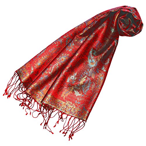 Lorenzo Cana - Seidenschal Damen Schal 100% Seide jacquard gewebt harmonische rot Farben mit Fransen 35 cm x 160 cm Paisley Muster Seidentuch fuer Frauen 78186 von Lorenzo Cana