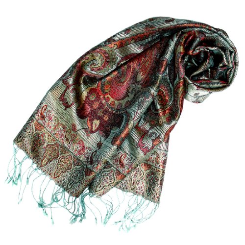 Lorenzo Cana - Seidenschal Schal 100% Seide jacquard gewebt harmonische Farben mit Fransen 35 x 160 cm Paisley Muster Seidentuch von Lorenzo Cana