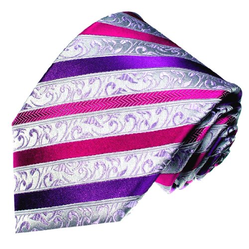 Lorenzo Cana - Violett Rot Silber Krawatte mit Streifen aus 100% Seide - Seidenkrawatte Silber Beere - 84433 von Lorenzo Cana