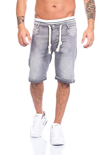 Lorenzo LoLorenzo Loren Herren Shorts Denim Bermuda Kurze Hose Sweat Shorts Jeansshorts Grau LL-01 [W30] von Lorenzo Loren