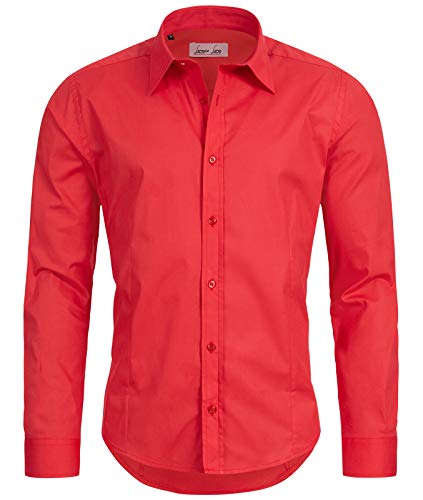 Lorenzo Loren Herren Hemd Körperbetont LL-200 [LL-200 Rot M] von Lorenzo Loren