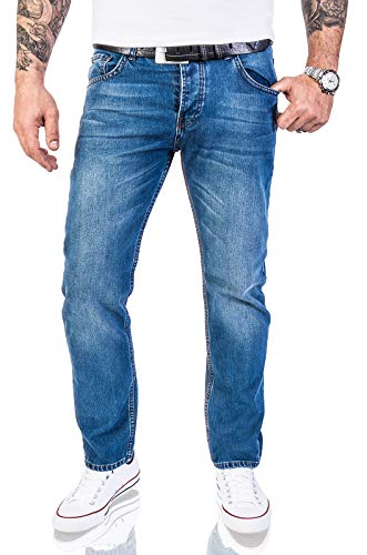Lorenzo Loren Herren Jeans Hose Denim Jeans Used-Look Regular-Fit [LL327 - Hellblau - W38 L34] von Lorenzo Loren