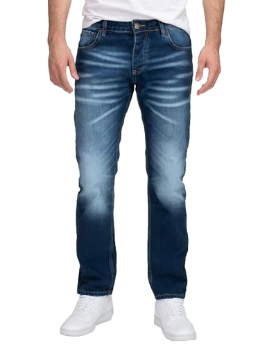 Lorenzo Loren Herren Jeans Regular Fit Baumwolle Männer Hose Denim Straight Cut Stonewashed LL-4012 Dunkelblau W34 L32 von Lorenzo Loren