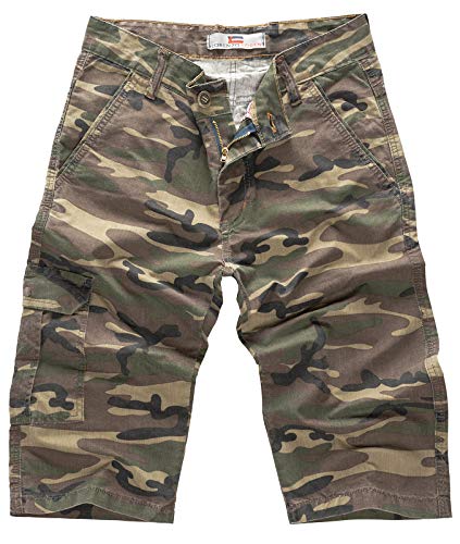 Lorenzo Loren Herren Short Jeans Shorts Camouflage Shorts Bermuda Hose Sommer Army Short Kurze Hose Sommershorts Grün LL-390 W36 von Lorenzo Loren