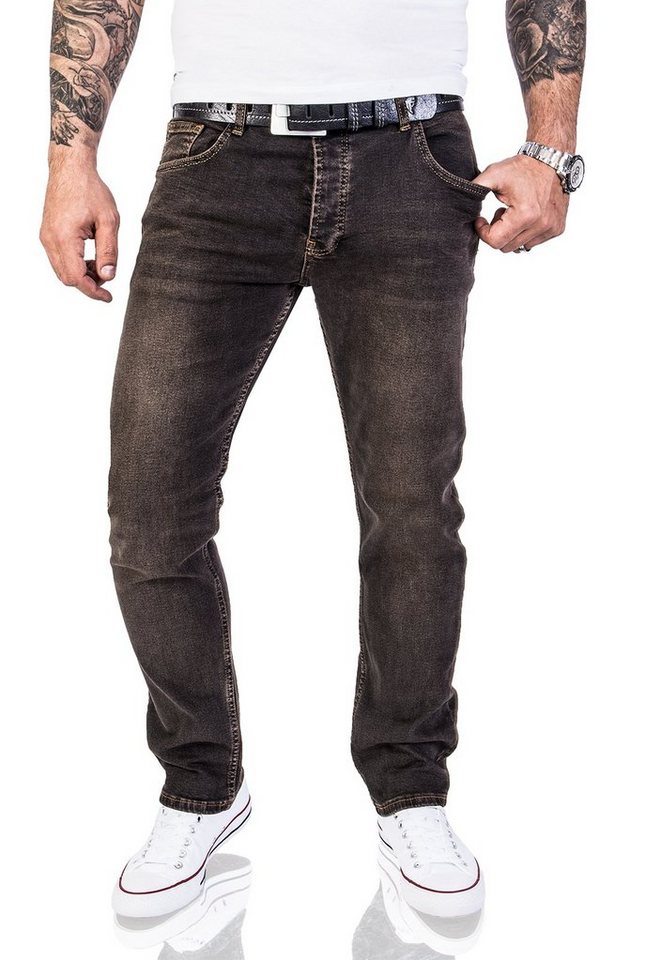 Lorenzo Loren Regular-fit-Jeans Herren Jeans Regular Fit Dunkelgrau LL-326 von Lorenzo Loren