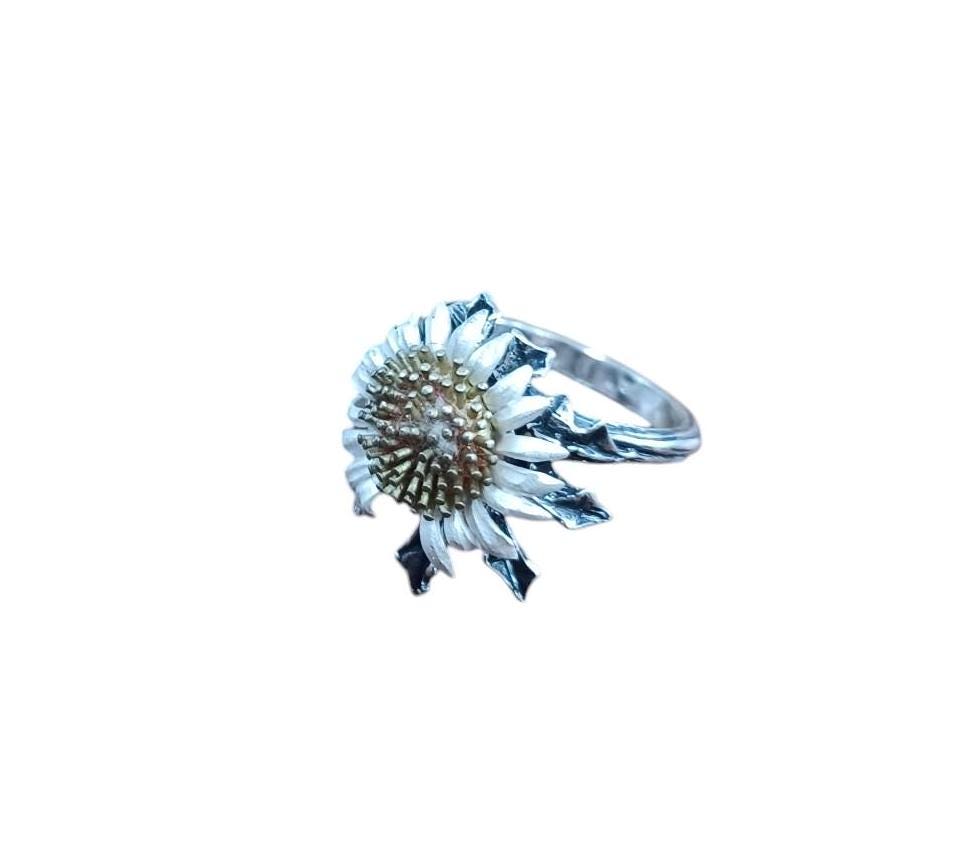 Distel Vintage Trachtenschmuck Ring. Teilvergoldet. Silber 925 von LorenzoWorld