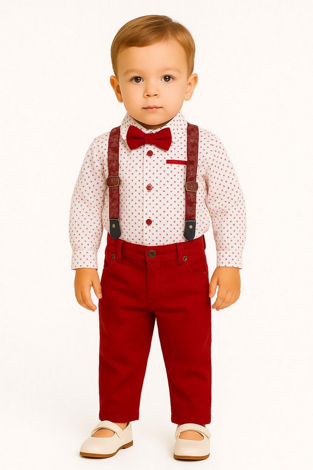 Lorey Medtec Anzug 4-teilig Jungen Outfit, Rot-Weiß, Set: Hemd + Hose + Fliege + Hosenträger (Hemd + Hose + Fliege + Hosenträger) von Lorey Medtec
