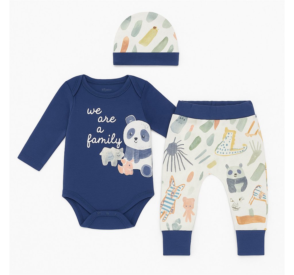 Lorey Medtec Erstausstattungspaket Jungen Outfit, 3er Set, Body + Hose + Mütze, blau-weiß, 100% Baumwolle (Body + Hose + Mütze) von Lorey Medtec