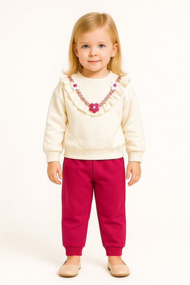 Lorey Medtec Freizeitanzug Mädchen Outfit, 2er Set, Pullover, Hose, 100 % Baumwolle, Pink-Weiß (Pullover + Hose) von Lorey Medtec
