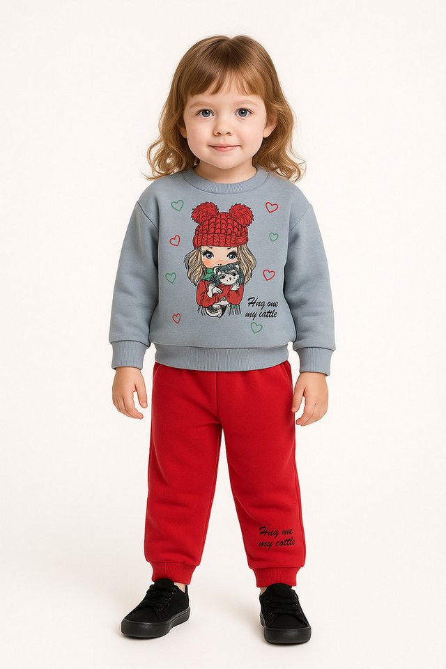 Lorey Medtec Freizeitanzug Mädchen Outfit, 2er Set, Pullover, Hose, 100 % Baumwolle, Rot-Grau (Pullover + Hose) von Lorey Medtec