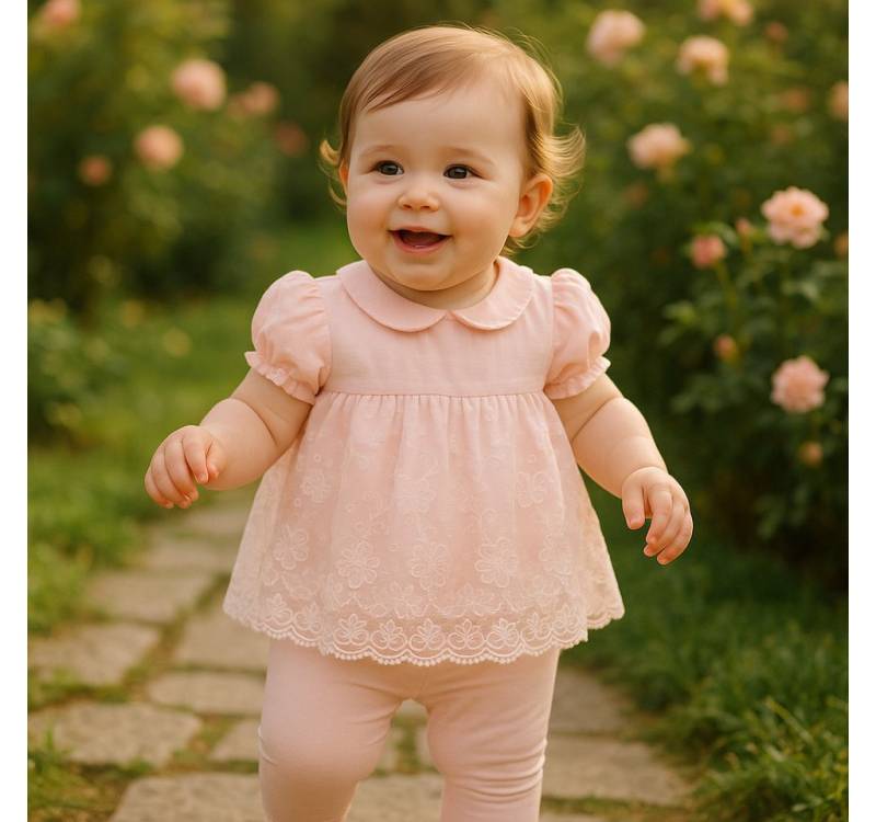 Lorey Medtec Kleid & Hose Mädchen Outfit, 2er Set, Pfirsich, Spitze, 100% Baumwolle (Kleid + Hose) von Lorey Medtec