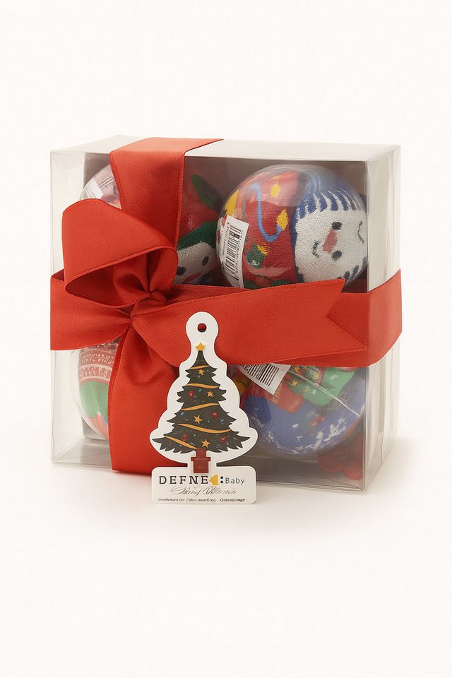 Lorey Medtec Neugeborenen-Geschenkset Baby Weihnachtsset 12 Paar Socken in 4 Kugeln Geschenkbox 0-6 Monate (1-tlg., 4 Weihnachtskugeln + 12 Paar Socken) von Lorey Medtec