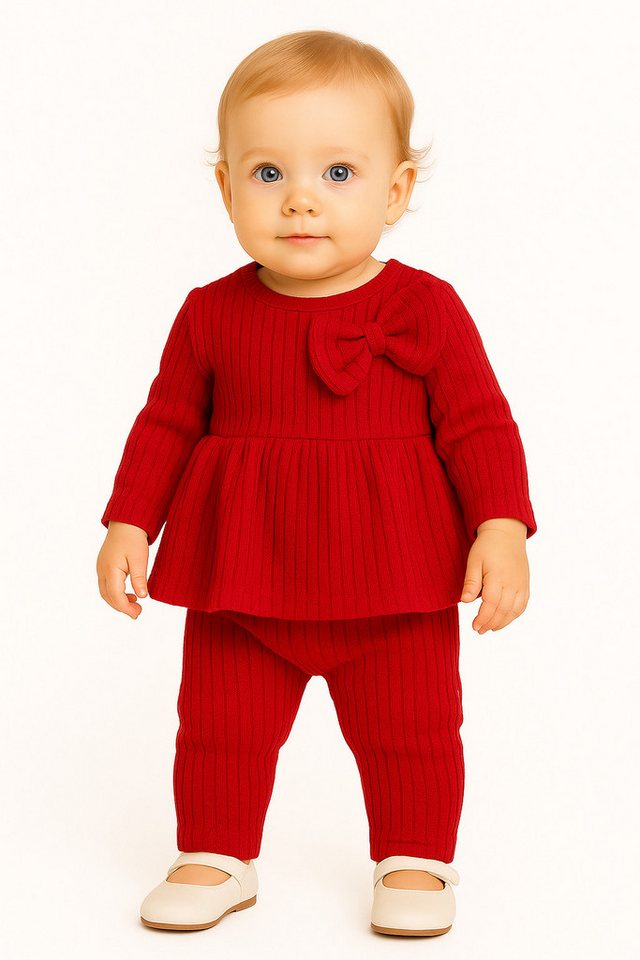 Lorey Medtec Neugeborenen-Geschenkset Mädchen Outfit, 2er Set, Kleid, Hose, 100% Baumwolle, Rot (Kleid + Hose) von Lorey Medtec