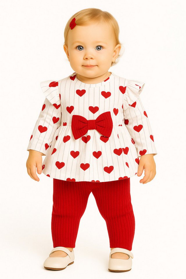 Lorey Medtec Neugeborenen-Geschenkset Mädchen Outfit, 2er Set, Kleid, Hose, 100% Baumwolle, Rot-Weiß (Kleid + Hose) von Lorey Medtec