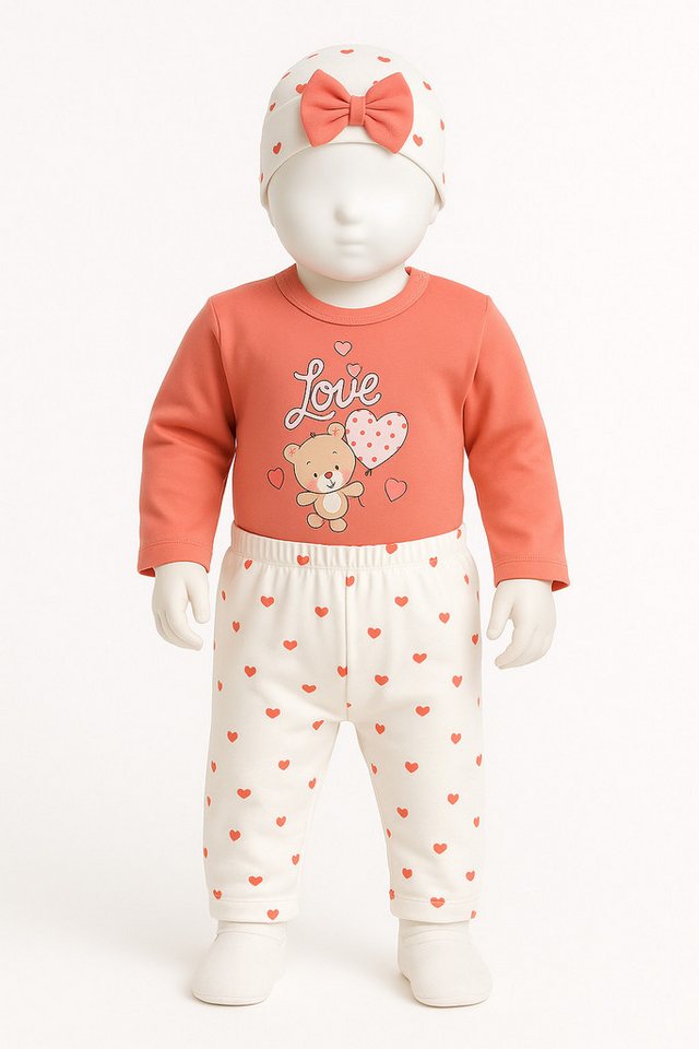 Lorey Medtec Neugeborenen-Geschenkset Mädchen Outfit, 3-teiliges Set, Body, Hose, Mütze, 100 % Baumwolle (Body + Hose + Mütze) von Lorey Medtec