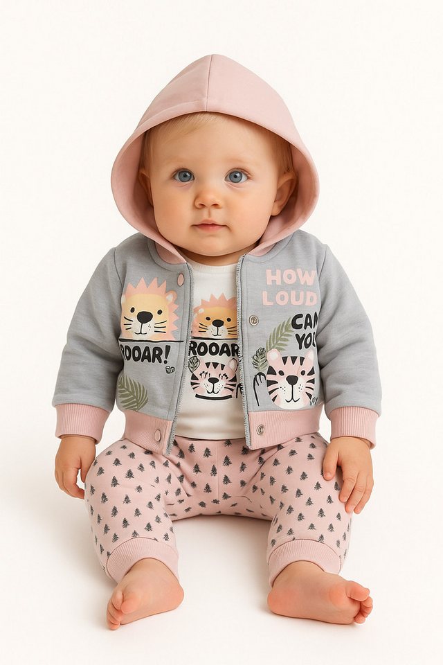 Lorey Medtec Neugeborenen-Geschenkset Mädchen Outfit, 3er Set, Jacke, Langarmbody, Hose, 100% Baumwolle (Jacke mit Kapuze + Langarmbody + Hose) von Lorey Medtec