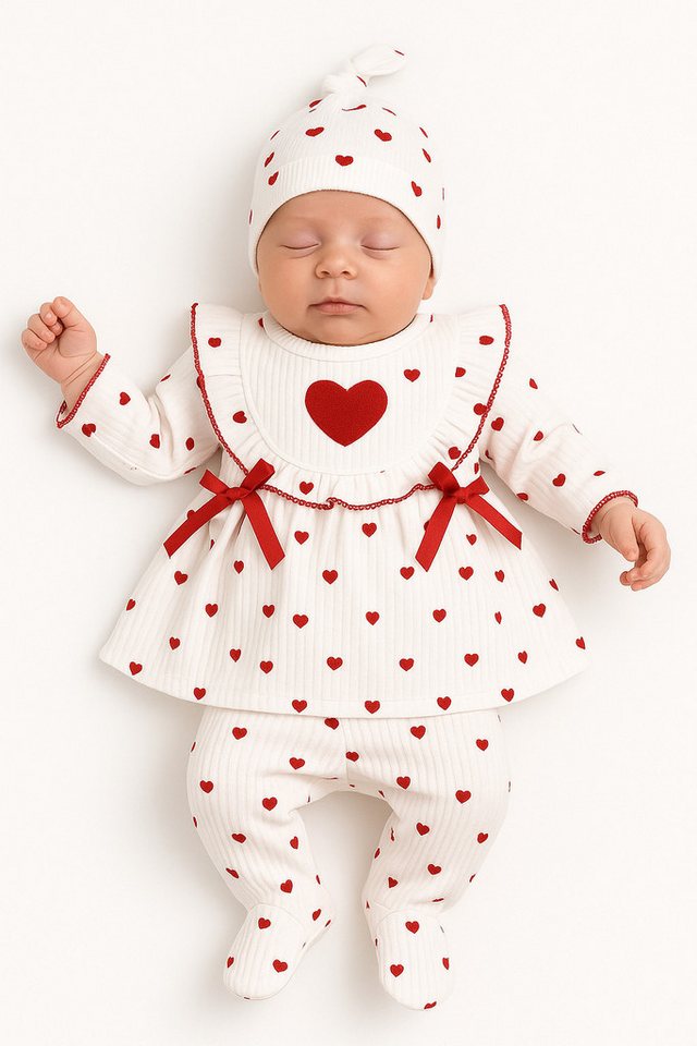 Lorey Medtec Neugeborenen-Geschenkset Mädchen Outfit, 3er Set, Kleid + Stramplerhose + Mütze, 100% Baumwolle (Kleid + Stramplerhose + Mütze) von Lorey Medtec