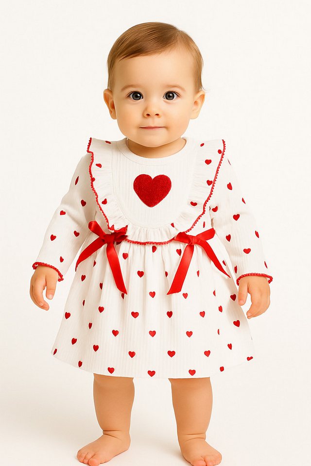 Lorey Medtec Partykleid Mädchen Kleid, Prinzessin Kleid, Festkleid, 100% Baumwolle, Weiß Herzmotiv, Schleifen von Lorey Medtec