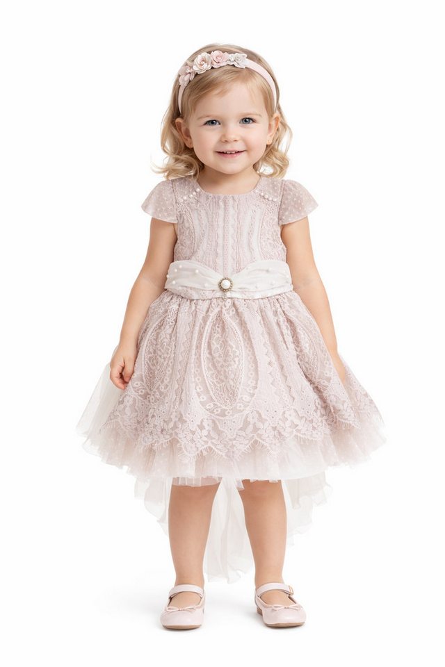 Lorey Medtec Partykleid Mädchen Kleid, Prinzessin Kleid, Festkleid, Taufkleid, Beige, Spitze Spitze, Tüll von Lorey Medtec