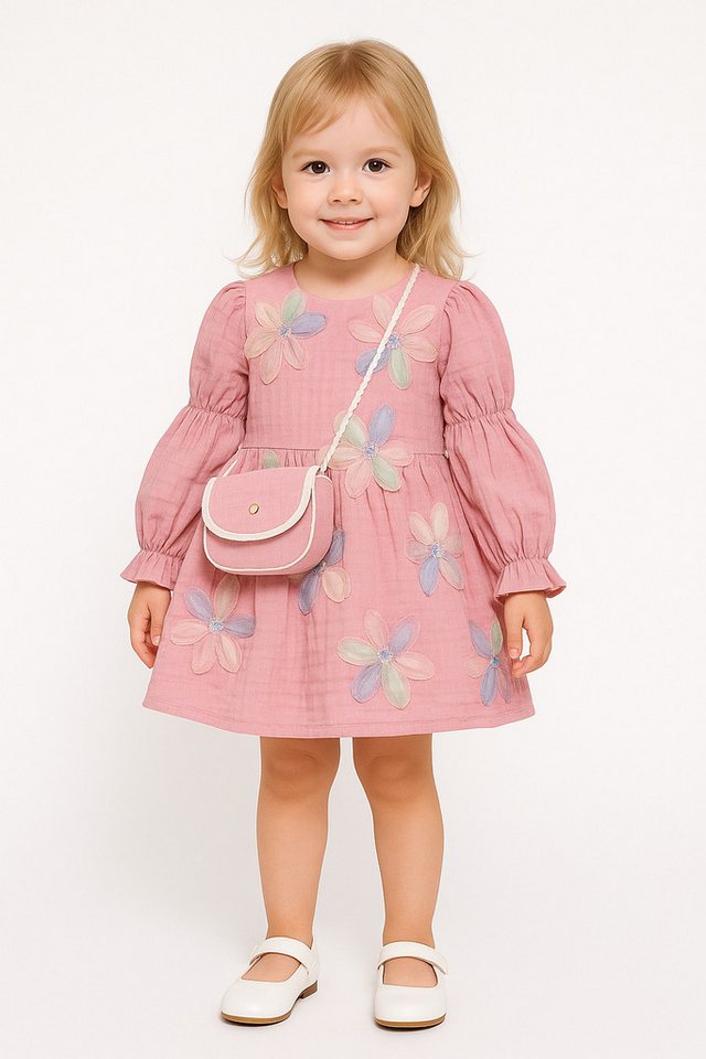 Lorey Medtec Partykleid Mädchenkleid mit Tasche & Blumen, 100 % Baumwolle, Rosa (Kleid + Tasche) mit Tasche von Lorey Medtec