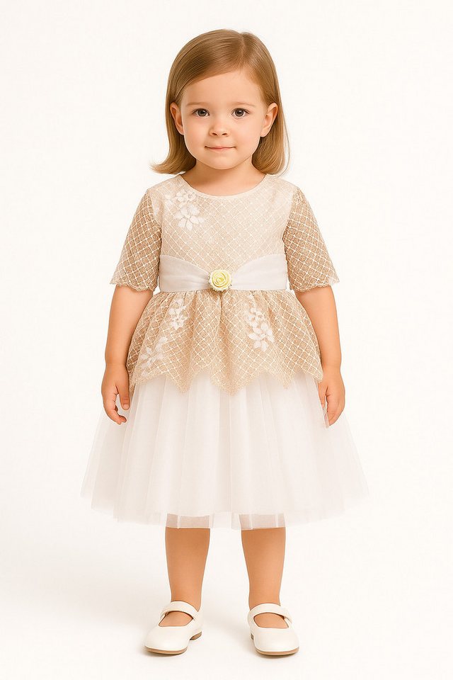 Lorey Medtec Partykleid Prinzessin Kleid, Festkleid, Taufkleid, Spitze, 100% Baumwolle, Beige Spitze, Tüll von Lorey Medtec