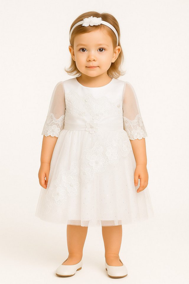 Lorey Medtec Partykleid Prinzessin Kleid, Festkleid, Taufkleid, Spitze, 100% Baumwolle, Weiß (Kleid + Haarreif) Spitze, Tüll von Lorey Medtec