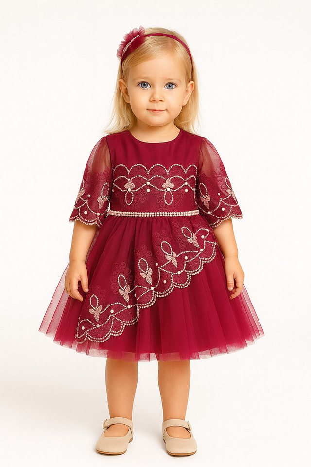 Lorey Medtec Partykleid Prinzessin Kleid mit Haarreif, Taufkleid, Spitze, 100% Baumwolle (Kleid + Haarreif) Spitze, Tüll, Perlen von Lorey Medtec