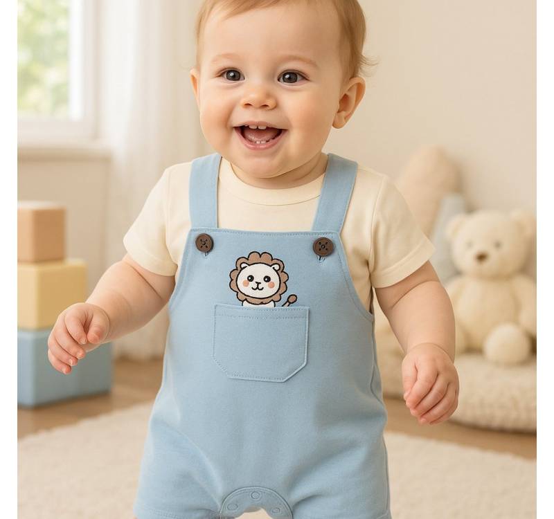 Lorey Medtec Shirt & Hose Jungen Outfit, 2er Set: T-Shirt + Latzhose, Blau/Weiß, 100% Baumwolle (T-Shirt + Latzhose) von Lorey Medtec