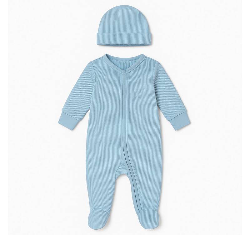 Lorey Medtec Strampler Baby Jungen Strampler mit Fuß + Mütze, Blau, 100 % Baumwolle (Strampler + Mütze) von Lorey Medtec
