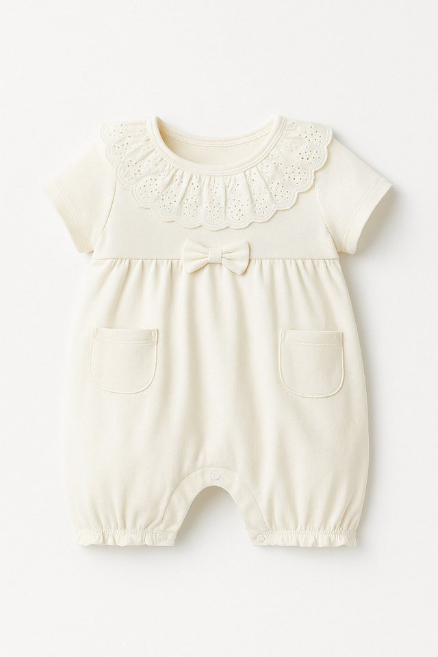 Lorey Medtec Strampler Baby Mädchen Strampler, kurzarm, 100% Baumwolle, Spitze, Cremeweiß von Lorey Medtec