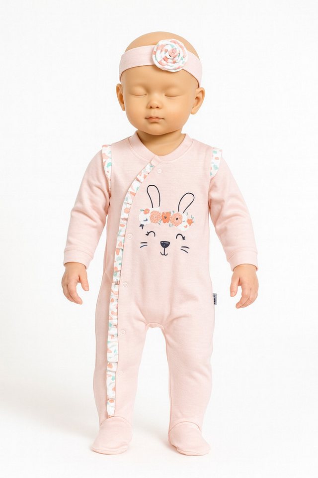 Lorey Medtec Strampler Baby Mädchen Strampler mit Fuß + Stirnband, Rosa, 100% Baumwolle (Strampler + Stirnband) von Lorey Medtec