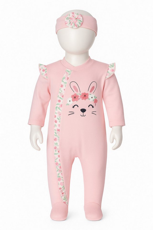 Lorey Medtec Strampler Baby Mädchen Strampler mit Fuß + Stirnband, Rosa, 100% Baumwolle (Strampler + Stirnband) von Lorey Medtec