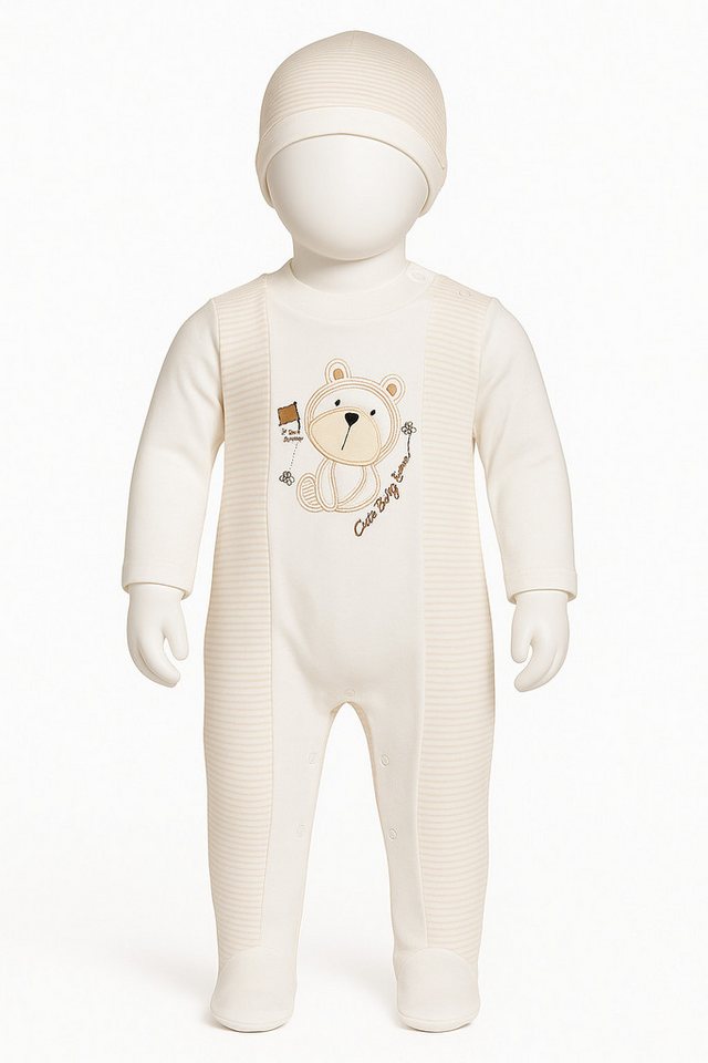 Lorey Medtec Strampler Baby Strampler mit Fuß + Mütze, 100% Baumwolle, Jungen + Mädchen (Strampler + Mütze) von Lorey Medtec