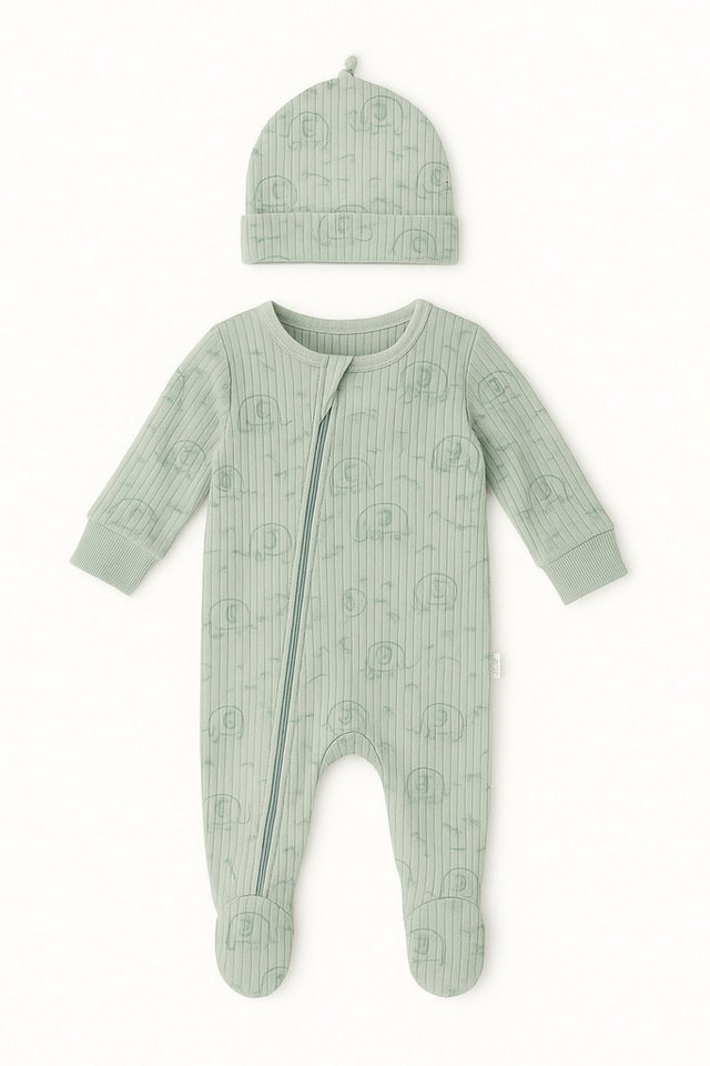 Lorey Medtec Strampler Baby Strampler mit Fuß + Mütze, Grün, 100 % Baumwolle, Jungen/Mädchen (Strampler + Mütze) von Lorey Medtec
