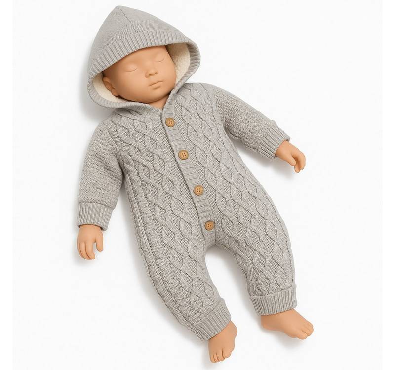 Lorey Medtec Strampler Warmer Baby-Strickstrampler mit Kapuze & Futter, 100 % Baumwolle von Lorey Medtec