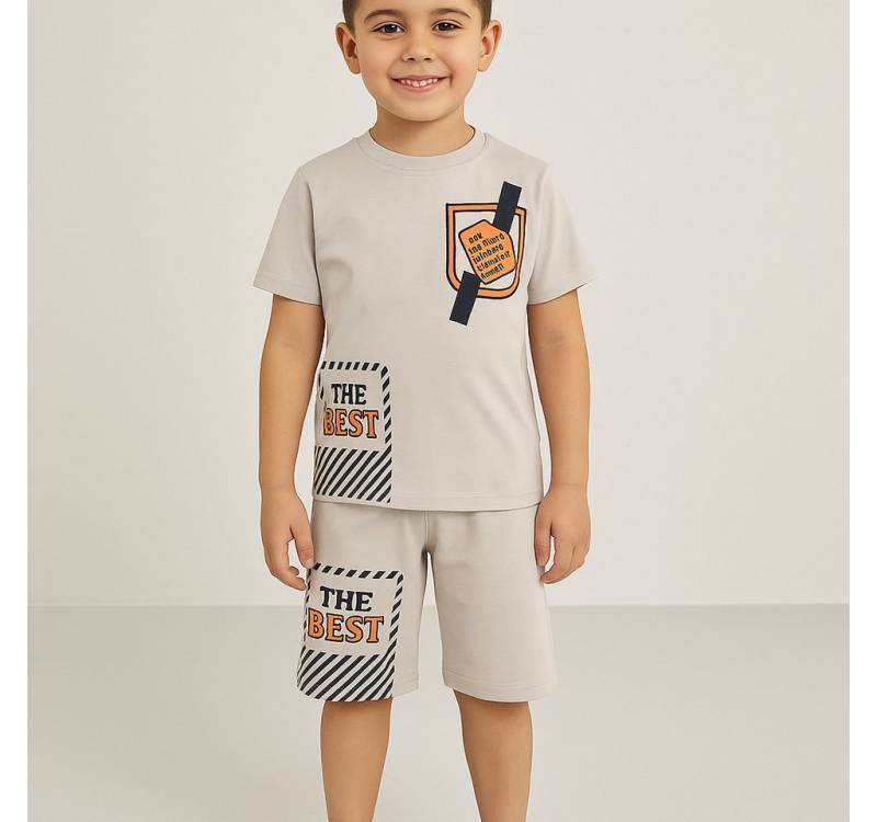 Lorey Medtec T-Shirt & Shorts Jungen Outfit, 2er Set: T-Shirt + Shorts, Blau/Beige, 100% Baumwolle (T-Shirt + Shorts) von Lorey Medtec